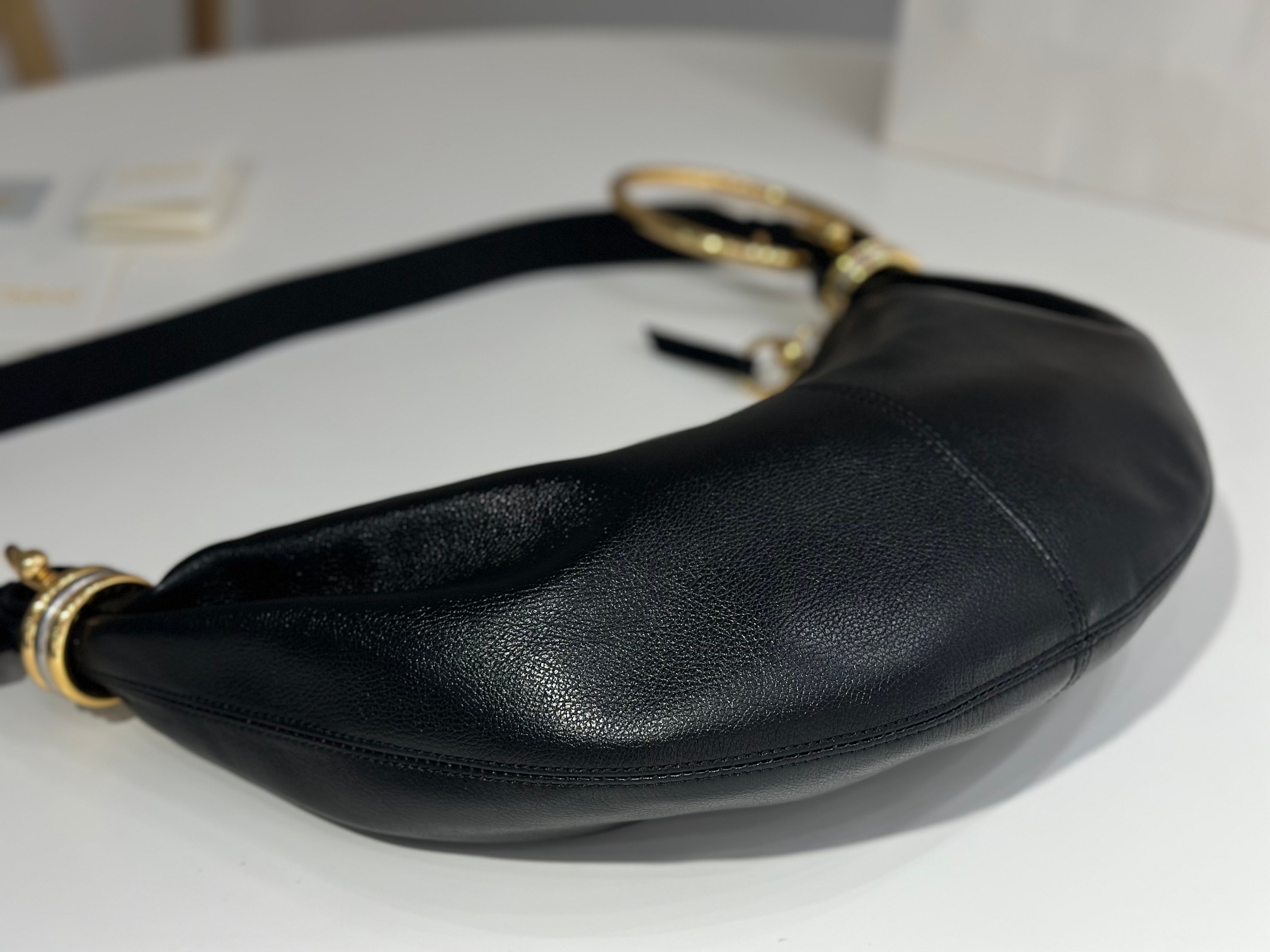 Chloe Small Bracelet Hobo Bag In Black Grained Leather